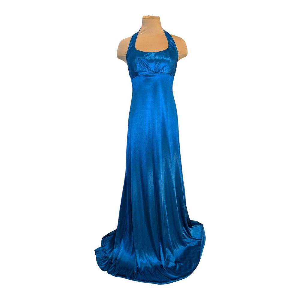 B DARLIN Womens Size 5/6 Blue Runched Lined Maxi Formal Gown Dress Prom Evening